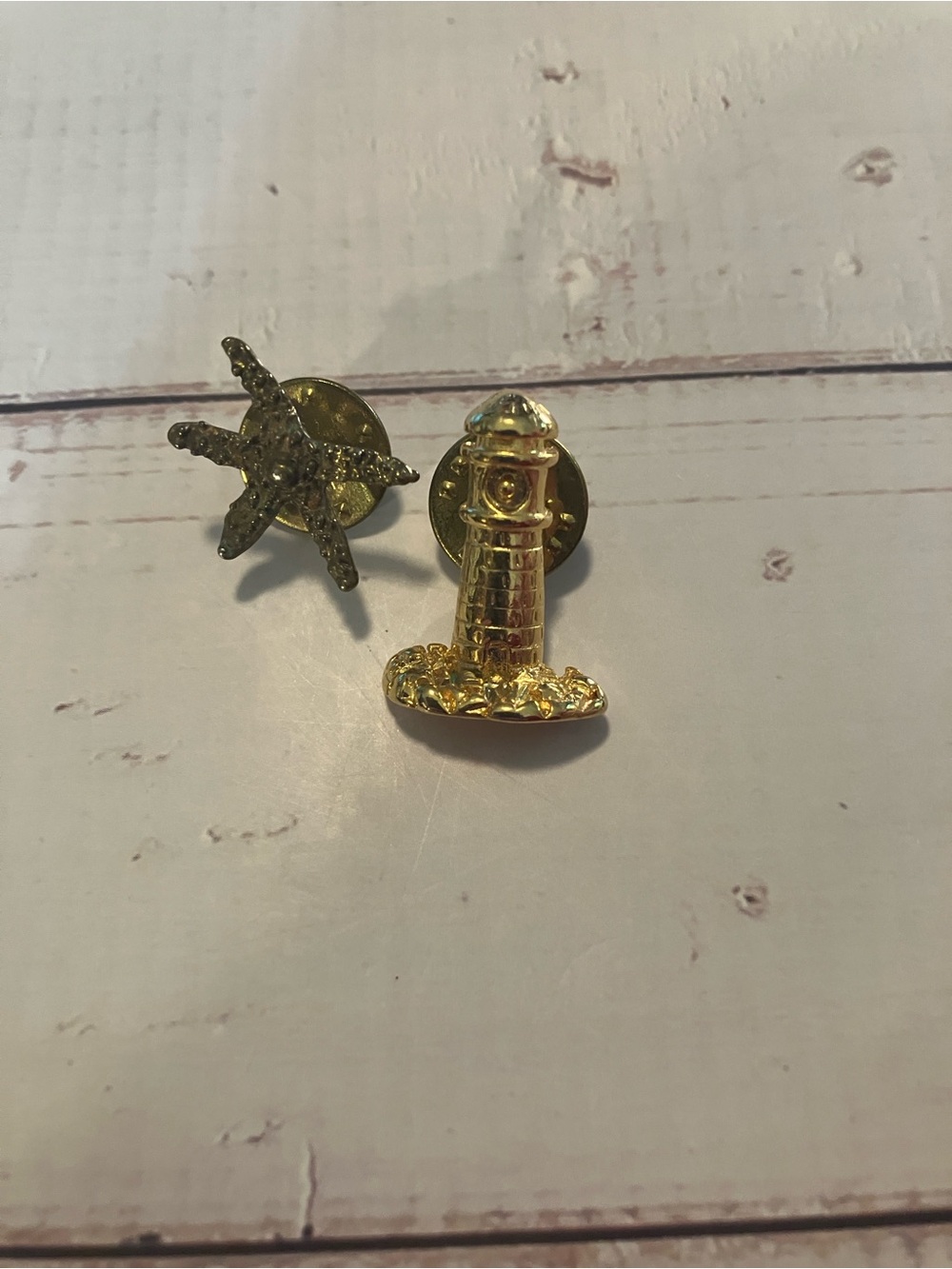 Vintage Gold Nautical Lapel Pin Lot Lighthouse Starfish